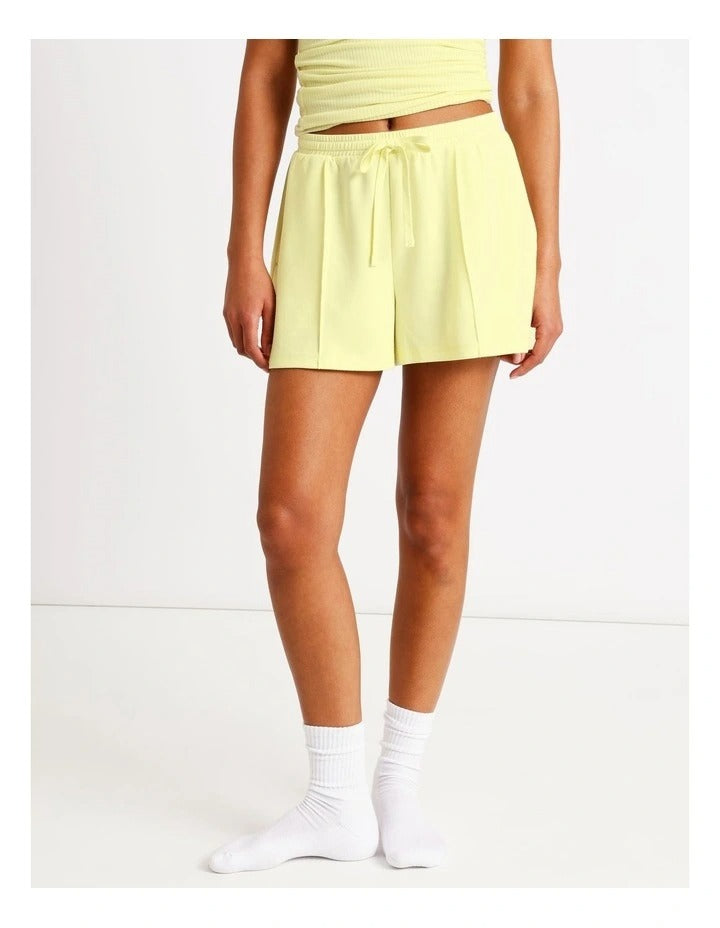 Chloe & Lola Pintuck Scuba Short in soft stretch modal fabric, featuring a drawcord and regular fit.