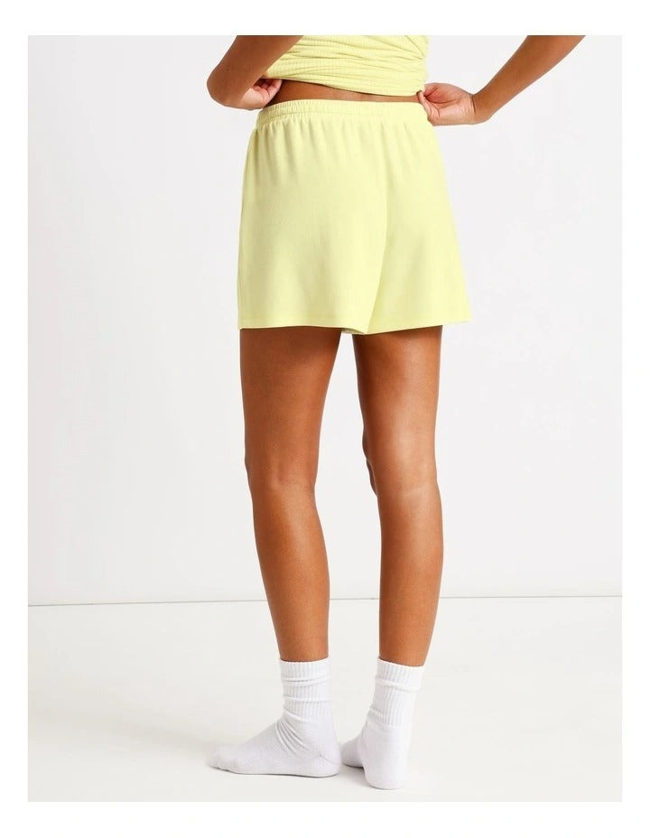 Chloe & Lola Pintuck Scuba Short in soft stretch modal fabric, featuring a drawcord and regular fit.