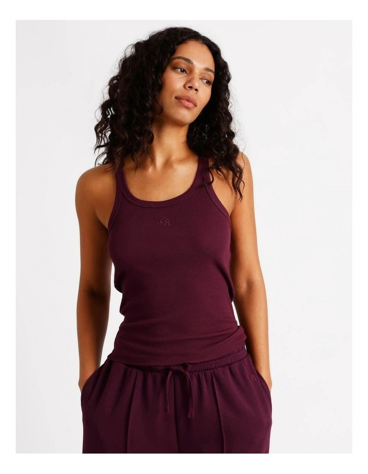 Chloe & Lola Loungewear Rib Square Tank, sleeveless with scoop neck, soft cotton blend, available in sizes 4-20.