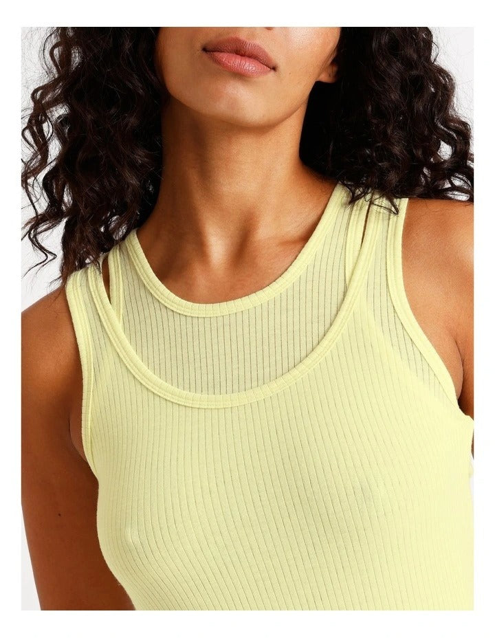 Chloe & Lola Women's Loungewear Double Layer Tank in Light Yellow
