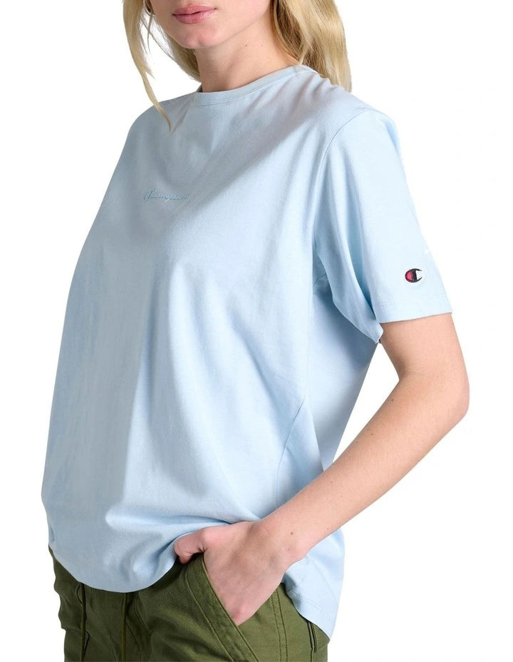 Champion script logo cotton t-shirt in blue