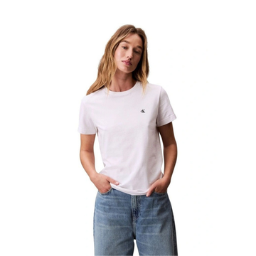 Calvin Klein Jeans archive logo t-shirt in brilliant white with relaxed fit, crew neckline, short sleeves and embroidered logo at chest