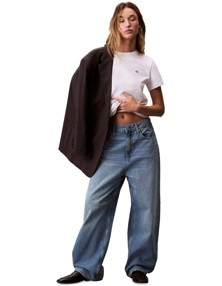 Calvin Klein Jeans archive logo t-shirt in brilliant white with relaxed fit, crew neckline, short sleeves and embroidered logo at chest