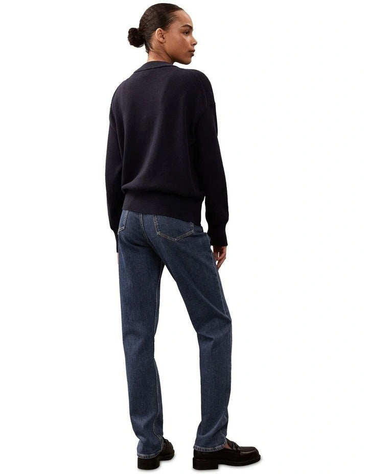 Calvin Klein Jeans navy cotton graphic pullover jumper with long sleeves, crew neck, regular fit, and logo across chest