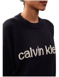 Calvin Klein Jeans navy cotton graphic pullover jumper with long sleeves, crew neck, regular fit, and logo across chest
