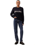 Calvin Klein Jeans navy cotton graphic pullover jumper with long sleeves, crew neck, regular fit, and logo across chest