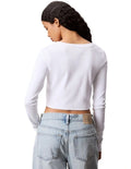 Calvin Klein Jeans white ribbed cotton stretch cardigan with slim fit, long sleeves, V-neckline, front button closure and woven monogram logo label