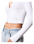 Calvin Klein Jeans white ribbed cotton stretch cardigan with slim fit, long sleeves, V-neckline, front button closure and woven monogram logo label