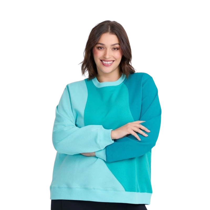 Taking Shape Active Cotton Spliced Sweatshirt in Deep Peacock Multi with wave design and ribbed cuffs