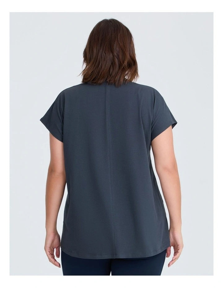 Taking Shape Cotton Active Graphic T-Shirt Graphite – plus size women’s tee with California print, round neck, short sleeves and knit side trim