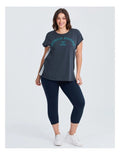 Taking Shape Cotton Active Graphic T-Shirt Graphite – plus size women’s tee with California print, round neck, short sleeves and knit side trim
