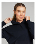 Rockwear Comfort Touch Long Sleeve Hoodie in Black, women's relaxed fit hoodie with soft interior, hip-length design, and hood for cozy athleisure style.