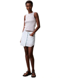 Calvin Klein Jeans grey ribbed cotton tank top with slim fit, scoop neckline, sleeveless design and woven monogram logo patch