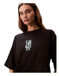 Calvin Klein Jeans oversized black t-shirt with bold logo graphic, boxy silhouette, crew neckline and short sleeves for women