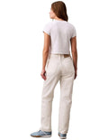 Calvin Klein Jeans white monogram baby tee with slim fit, cropped length, ribbed cotton stretch fabric, short sleeves and crew neck