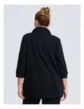 Taking Shape Active Sweat Jacket in Black – plus size women’s cotton blend jacket with adjustable hood, zip front, and kangaroo pocket