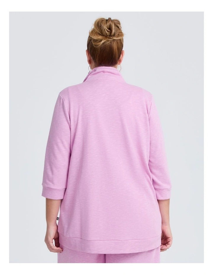 Taking Shape Active Sweat Jacket in Lilac, featuring adjustable hood, ribbed cuffs, and kangaroo pockets, perfect for casual outings and workouts