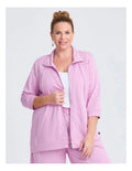 Taking Shape Active Sweat Jacket in Lilac, featuring adjustable hood, ribbed cuffs, and kangaroo pockets, perfect for casual outings and workouts