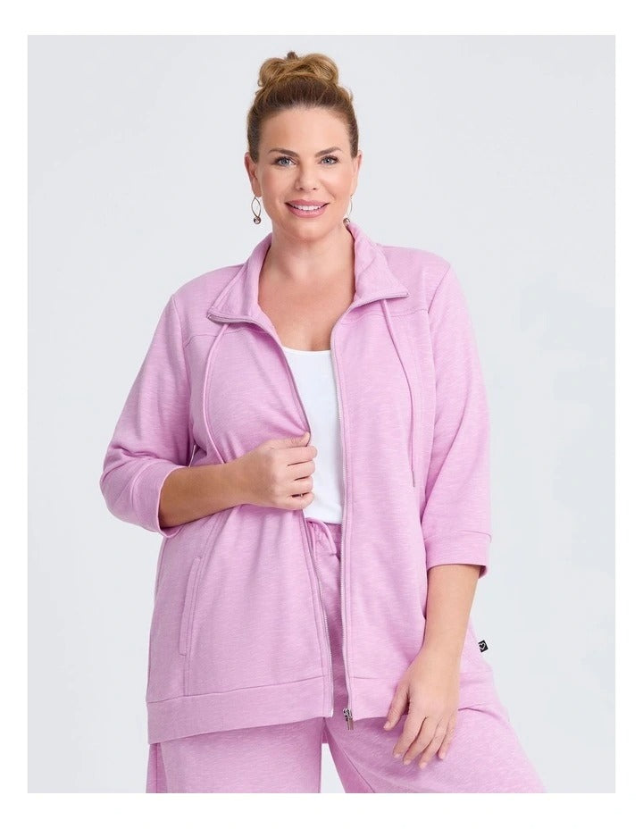Taking Shape Active Sweat Jacket in Lilac, featuring adjustable hood, ribbed cuffs, and kangaroo pockets, perfect for casual outings and workouts