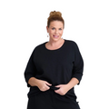 Taking Shape Patch Pocket Sweat in Black – plus size cotton-blend top with oversized front patch pockets, round neckline, and relaxed fit