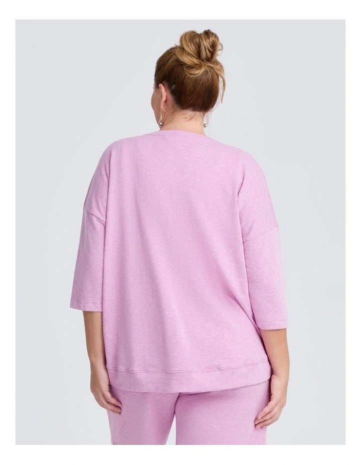 Taking Shape Patch Pocket Sweat in Lilac – plus size cotton-blend top with oversized patch pockets, round neckline, and relaxed fit