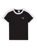 Puma T7 Slim Tee with T7 panel inserts, rib neckline, rib cuffs, and embroidered Cat Logo on chest – slim fit athletic t-shirt made with recycled polyester and elastane