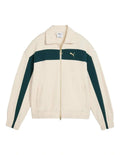 Puma T7 Relaxed Track Jacket with cotton polyester blend, full zip closure, shirt collar, welt zipper pockets, and embroidered Puma cat logo