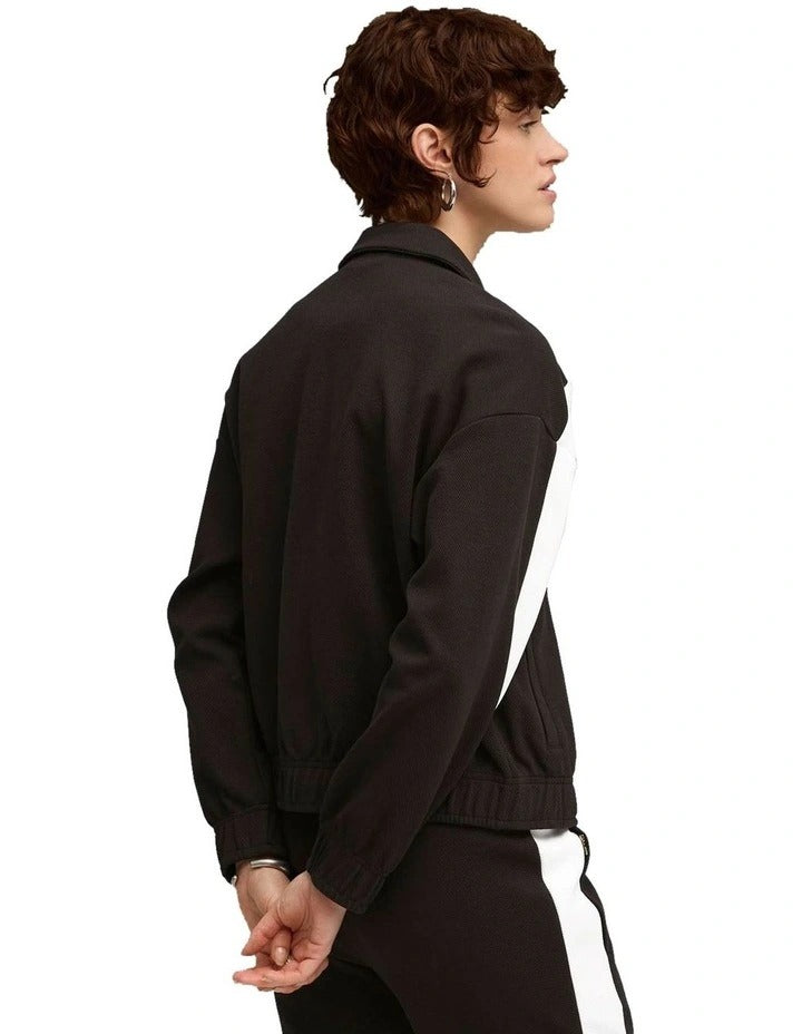 Puma T7 Relaxed Track Jacket with cotton blend, T7 panel inserts, full-zip closure, welt pockets, and Cat Logo embroidery