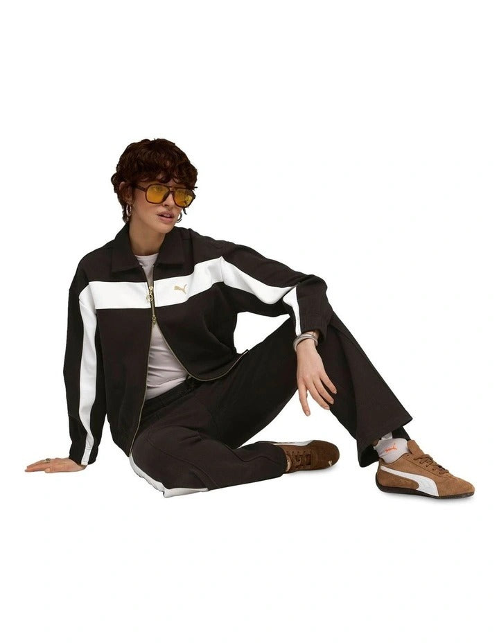 Puma T7 Relaxed Track Jacket with cotton blend, T7 panel inserts, full-zip closure, welt pockets, and Cat Logo embroidery