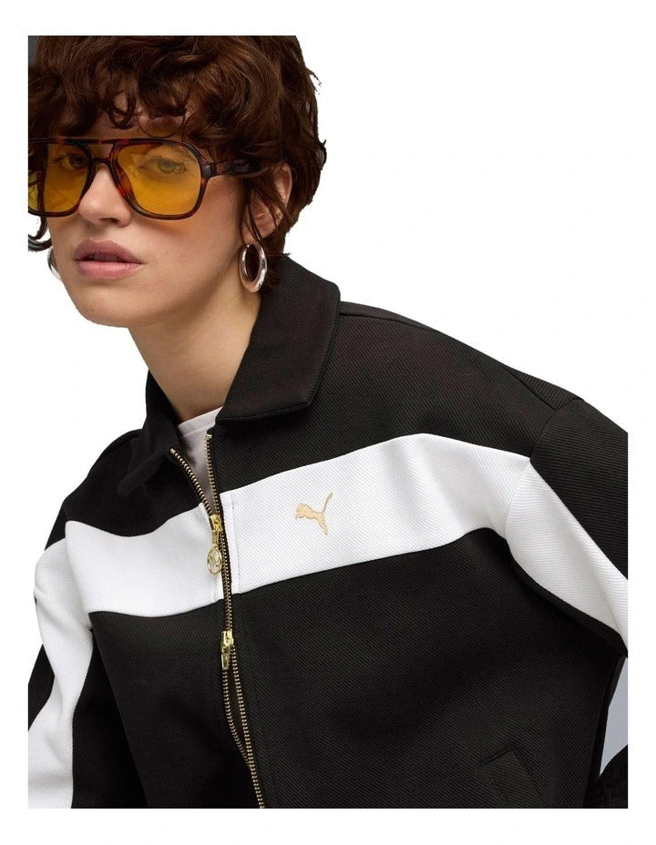 Puma T7 Relaxed Track Jacket with cotton blend, T7 panel inserts, full-zip closure, welt pockets, and Cat Logo embroidery