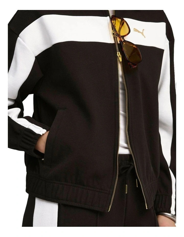 Puma T7 Relaxed Track Jacket with cotton blend, T7 panel inserts, full-zip closure, welt pockets, and Cat Logo embroidery