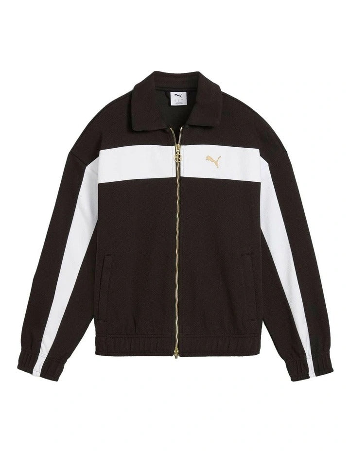 Puma T7 Relaxed Track Jacket with cotton blend, T7 panel inserts, full-zip closure, welt pockets, and Cat Logo embroidery