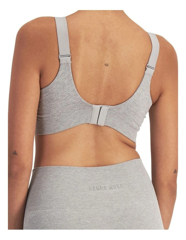 Move Seamless Bralette in light marle with adjustable straps, removable cups, and moisture-wicking fabric for smooth everyday comfort
