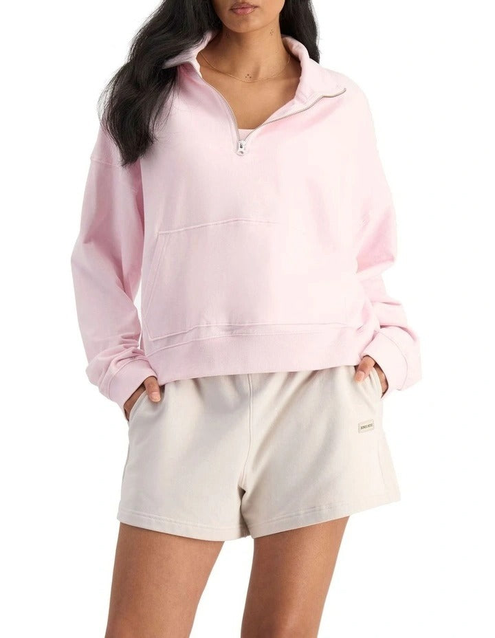Bonds Move Half Zip Pullover in Pink Sapphire cozy women’s activewear sweatshirt