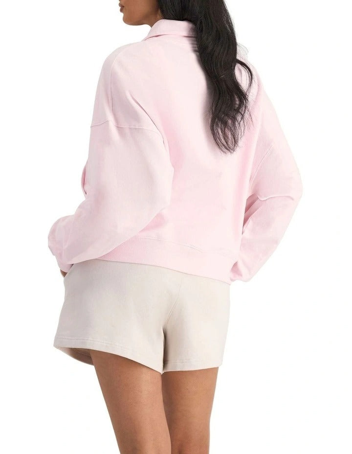 Bonds Move Half Zip Pullover in Pink Sapphire cozy women’s activewear sweatshirt