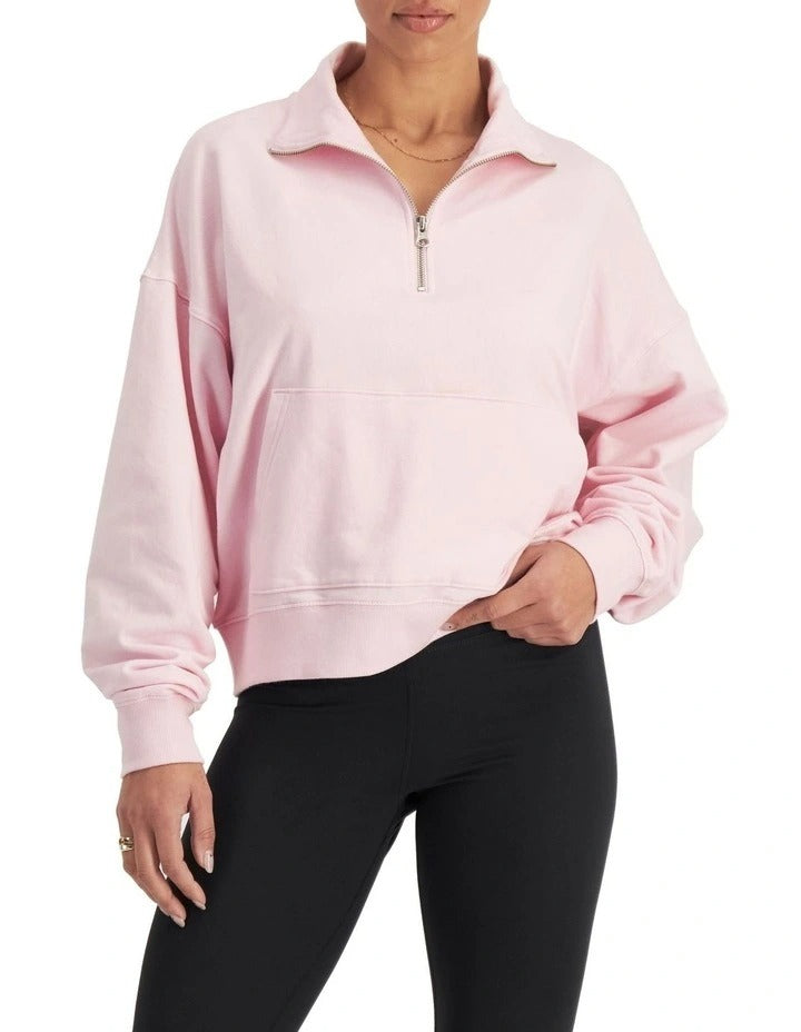 Bonds Move Half Zip Pullover in Pink Sapphire cozy women’s activewear sweatshirt