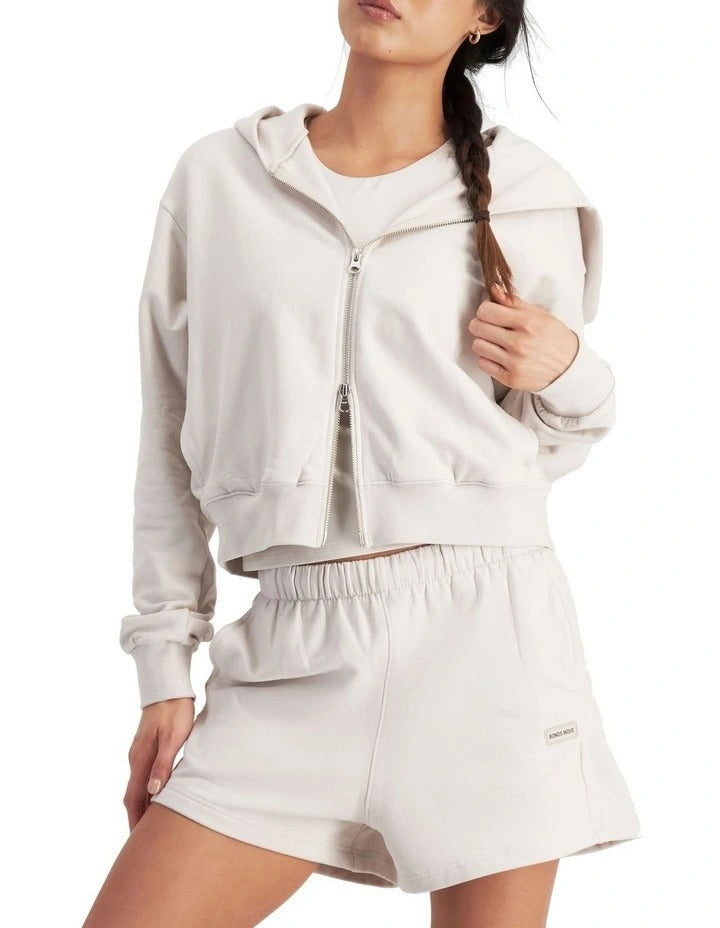 Bonds Move Double Zip Hoodie in White Banksia stylish women’s activewear jacket