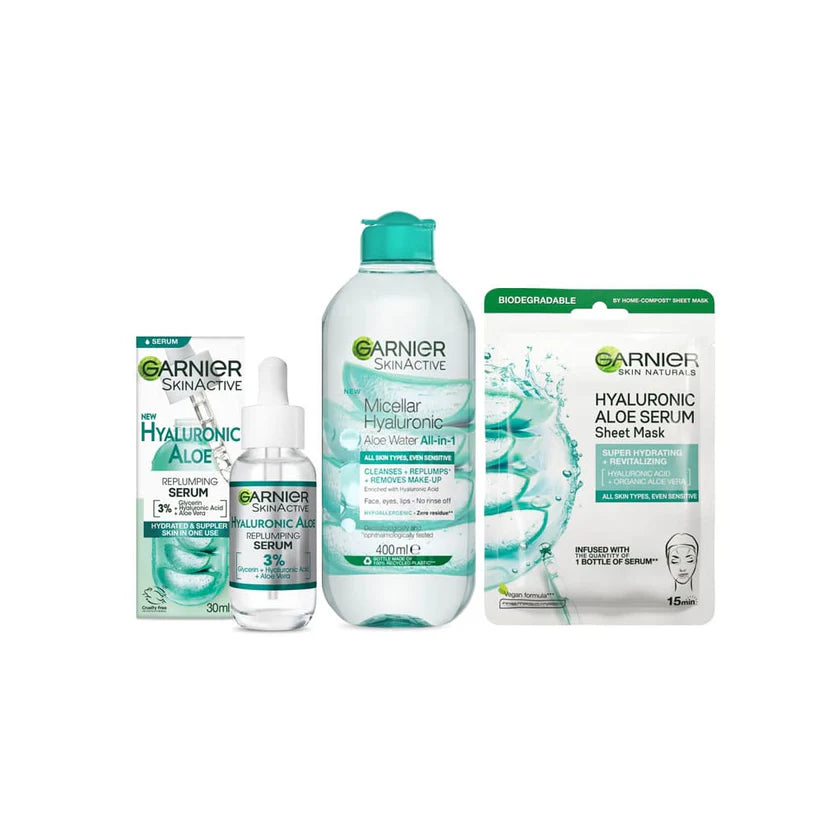 Garnier Deep Hydration Power Kit skincare set for intense moisture, nourished, and refreshed skin