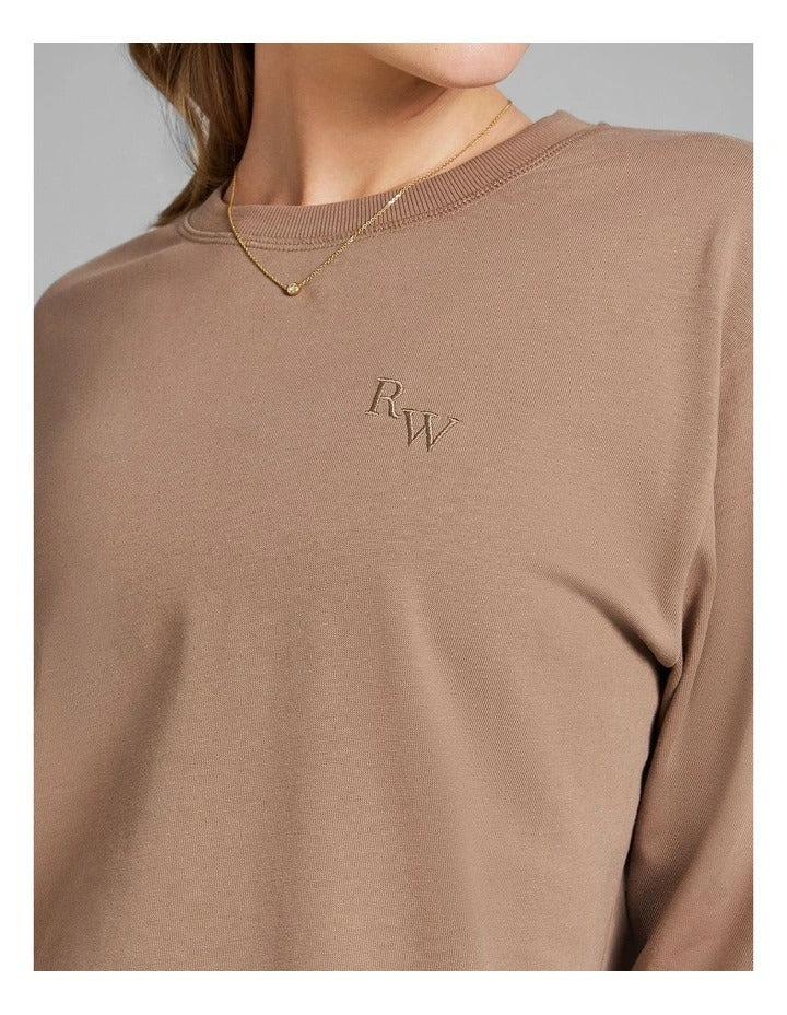 Rockwear Heavyweight Oversize Long Sleeve Tee in Caramel, offering relaxed fit and full-length comfort.