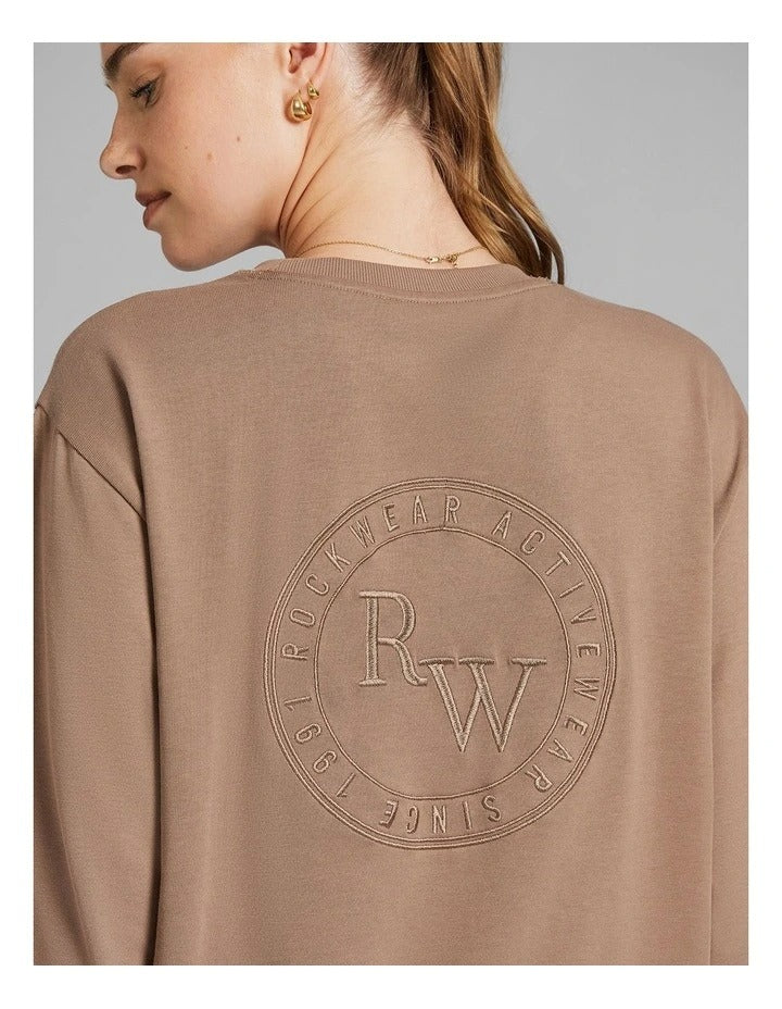 Rockwear Heavyweight Oversize Long Sleeve Tee in Caramel, offering relaxed fit and full-length comfort.
