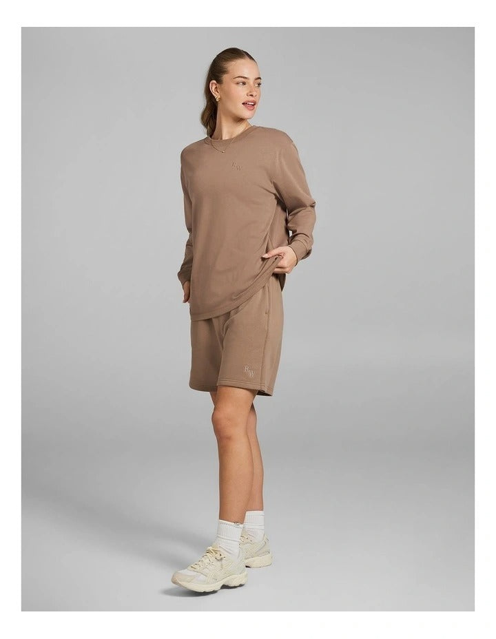 Rockwear Heavyweight Oversize Long Sleeve Tee in Caramel, offering relaxed fit and full-length comfort.
