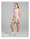 Rockwear women’s pink cosy fleece shorts with relaxed fit, side phone pockets, and regular rise, perfect for lounging or casual outings.