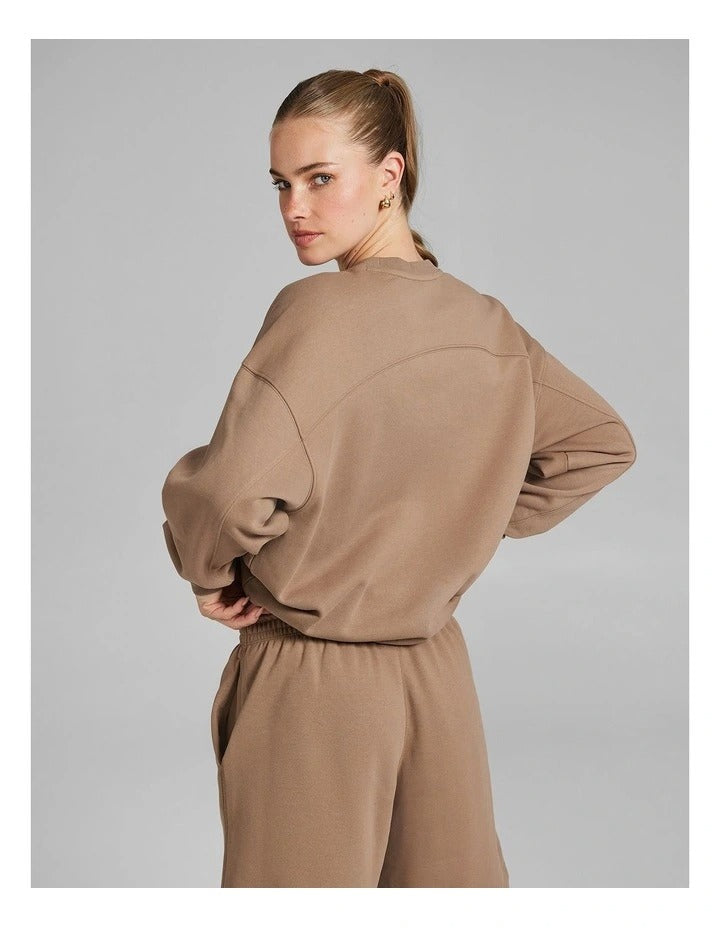 Rockwear Cosy Fleece Crew Sweater in Caramel for Women