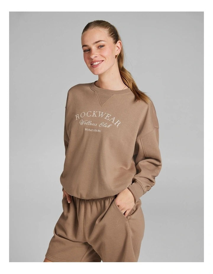 Rockwear Cosy Fleece Crew Sweater in Caramel for Women
