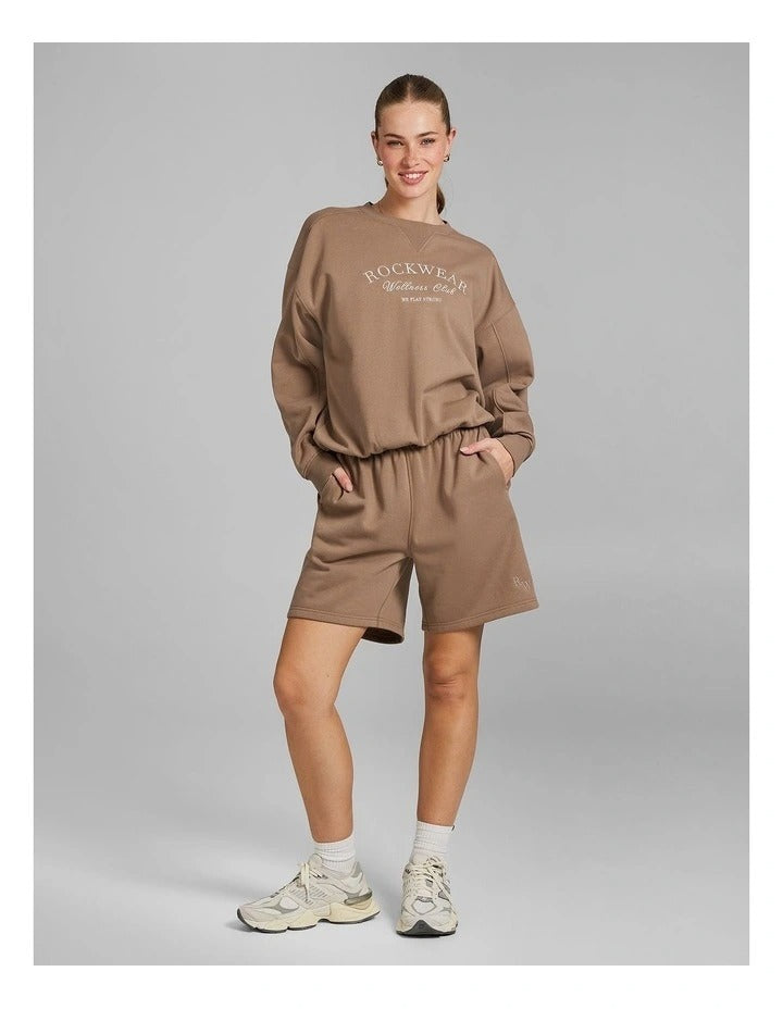 Rockwear Cosy Fleece Crew Sweater in Caramel for Women