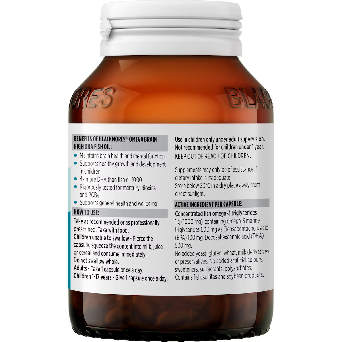 Blackmores Omega Brain High DHA Fish Oil 60 pack – Supports brain function, cognitive health, and overall well-being with high DHA content.