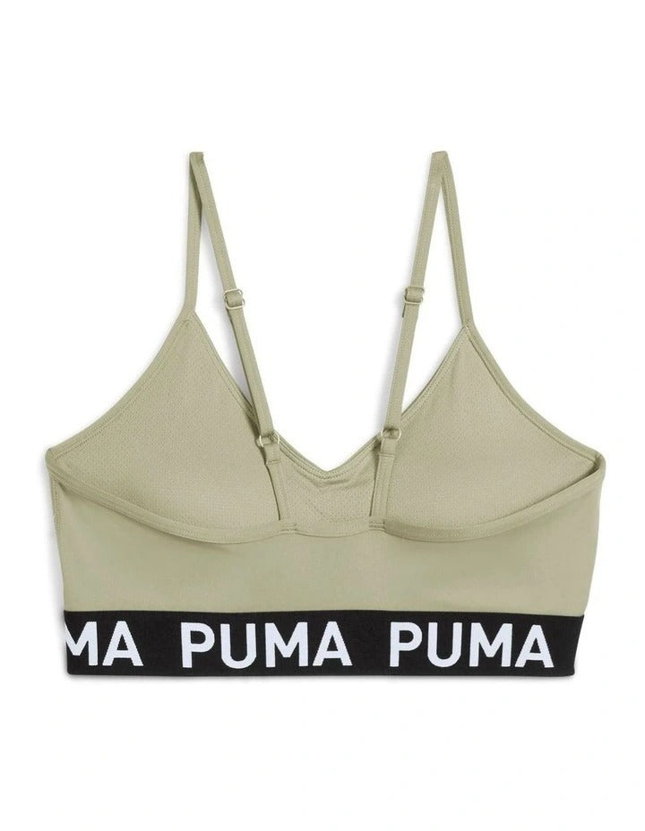 Beige sports bra with Puma logo on a white background