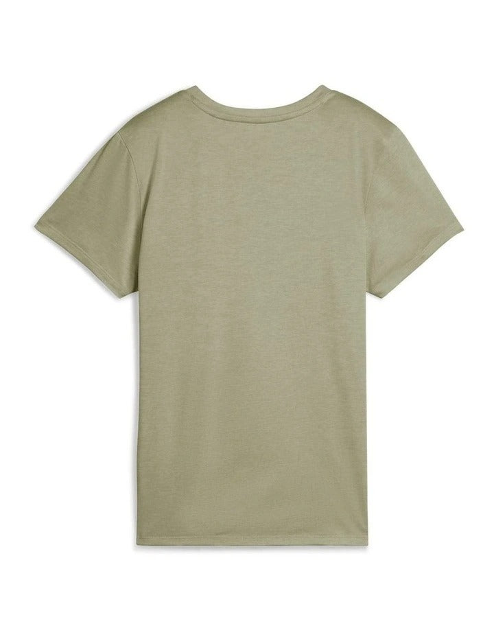 Beige t-shirt with a black outline of a cat logo on a white background