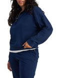 Bonds Denim Wash Half Zip Pullover in Sea Blue Denim casual half zip sweatshirt