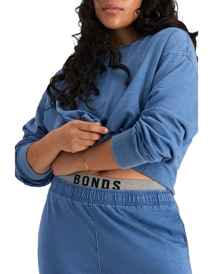 Bonds Denim Wash Pullover in Sky Blue Denim casual women’s sweatshirt